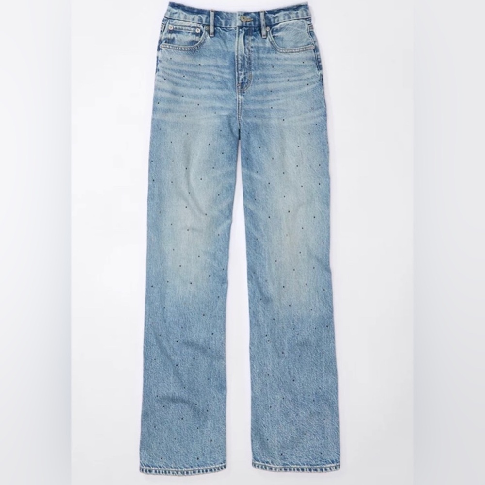American Eagle Curvy Embellished Super High-Waisted Baggy Straight Jeans